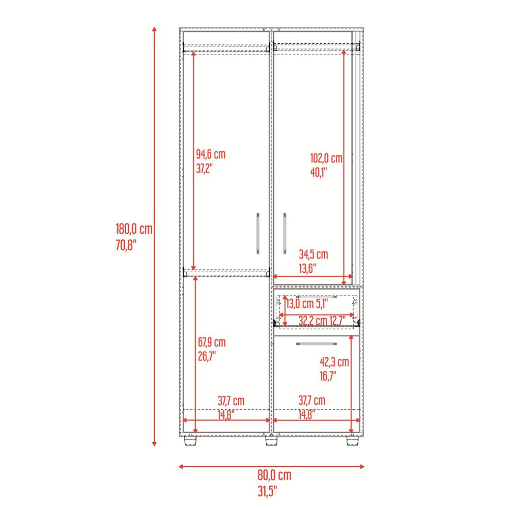 Closet 3 Puertas Y1 Cajon 180x80x52 Cm Caf&eacute; Claro image number 7.0