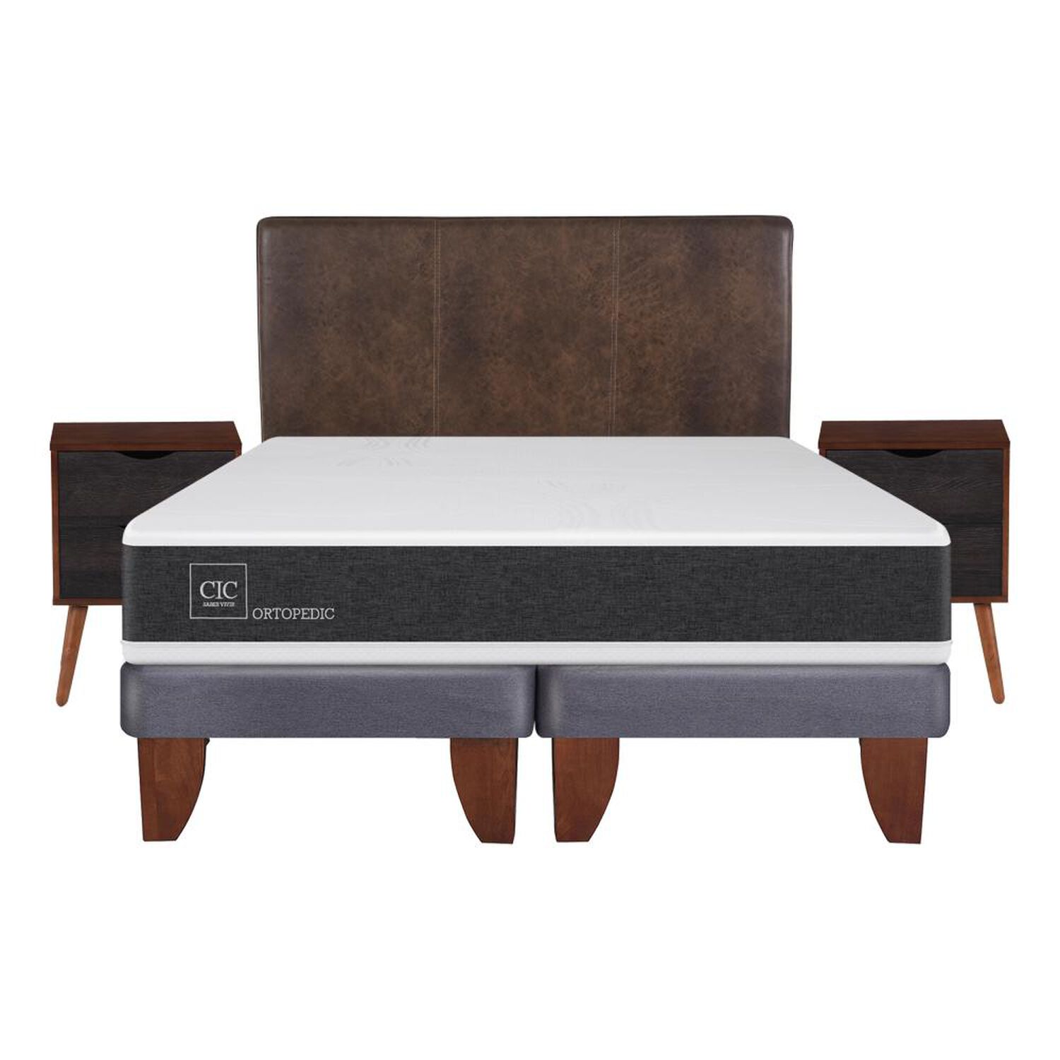 Cama Europea Cic Ortopedic / 2 Plazas / Base Dividida  + Set De Maderas image number 0.0