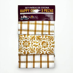 Set 3 Pa&ntilde;os De Cocina Happy Cook Amarillo