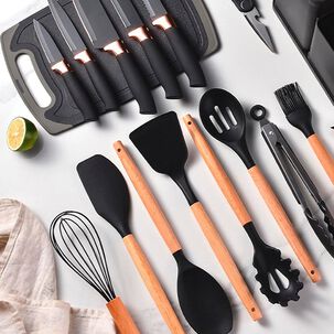 Set De 19 Utensilios De Cocina Mango De Madera