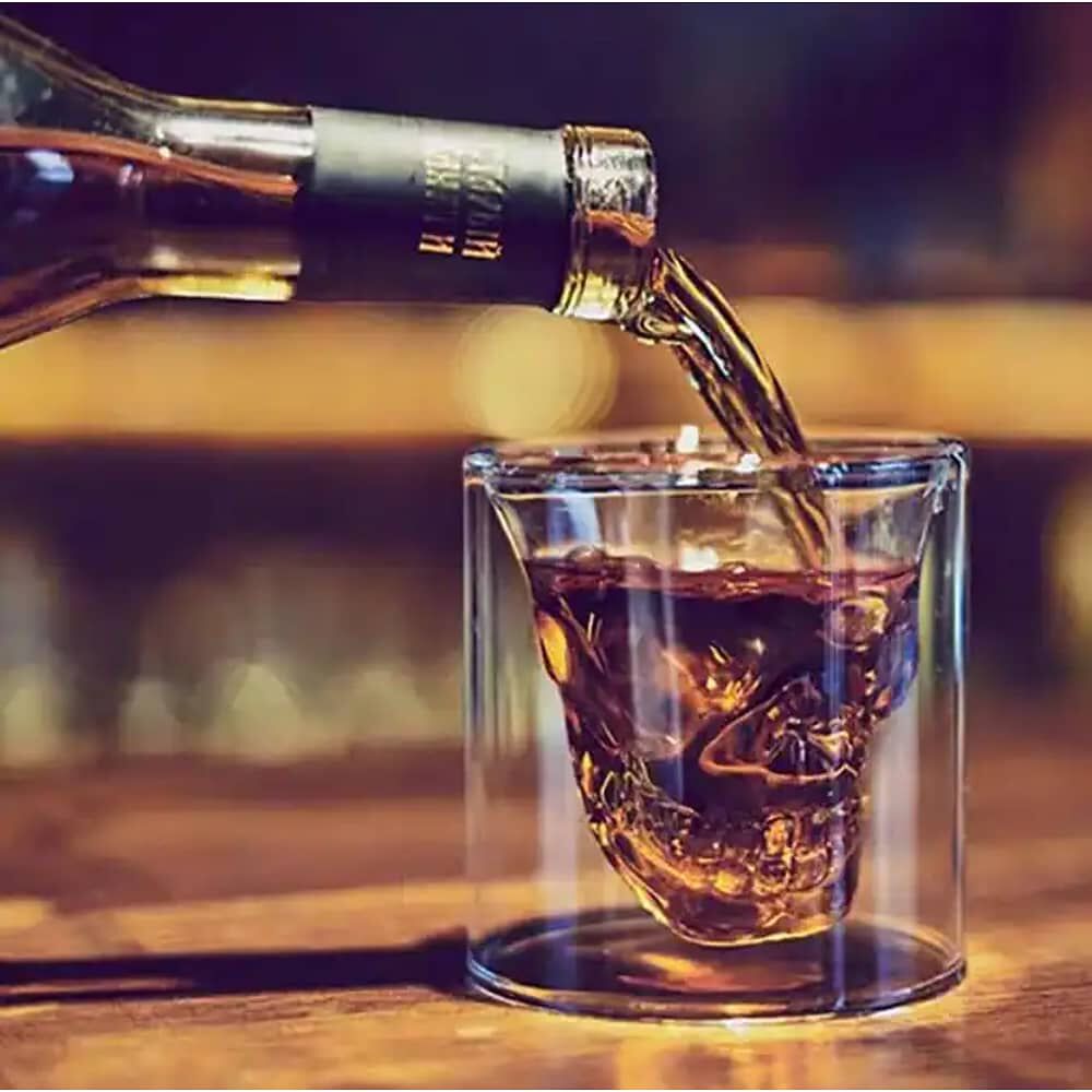 Pack De 4 Vasos Para Whiskey Calavera Maya 150ml Doble Fondo image number 4.0