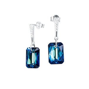 Aros Estefania Plata Italiana 925 Y Cristales Genuinos Bermuda Blue