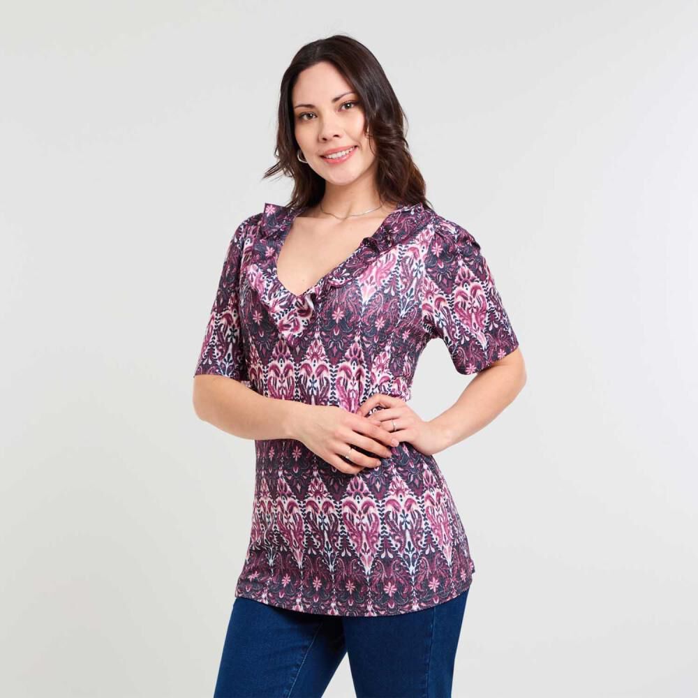 Blusa Full Print Manga Corta Cuello V Mujer Sexy Large image number 2.0