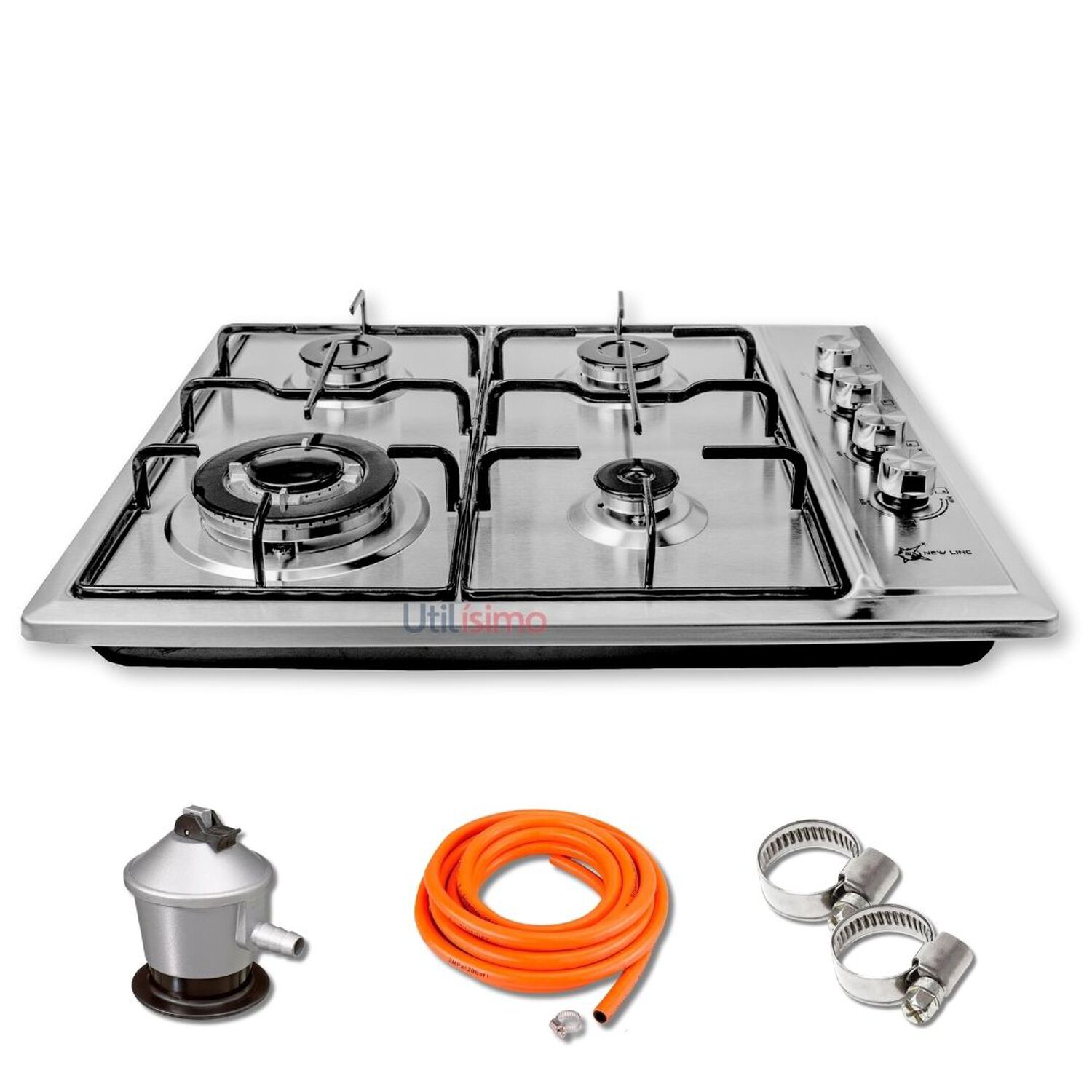 Cocina Encimera A Gas Licuado 4 Platos Acero Inoxidable&nbsp;premium + Kit&nbsp;de&nbsp;instalaci&oacute;n image number 0.0
