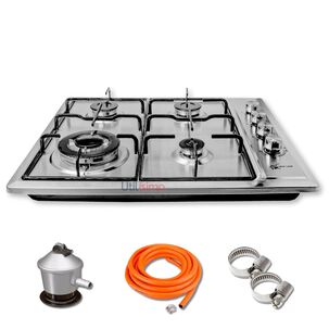Cocina Encimera A Gas Licuado 4 Platos Acero Inoxidable&nbsp;premium + Kit&nbsp;de&nbsp;instalaci&oacute;n