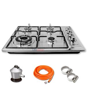 Cocina Encimera A Gas Licuado 4 Platos Acero Inoxidable&nbsp;premium + Kit&nbsp;de&nbsp;instalaci&oacute;n