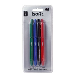 Blister Bolígrafos Gel 4 Unidades Az/ne/ro/ve Isofit