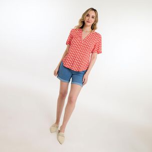 Blusa Full Print Manga Corta Cuello V Mujer Geeps