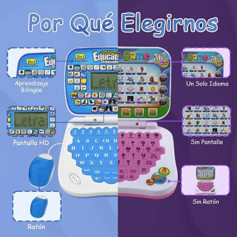 Computador Did&aacute;ctico Interactivo Para Ni&ntilde;os Espa&ntilde;ol-ingles Azul image number 5.0
