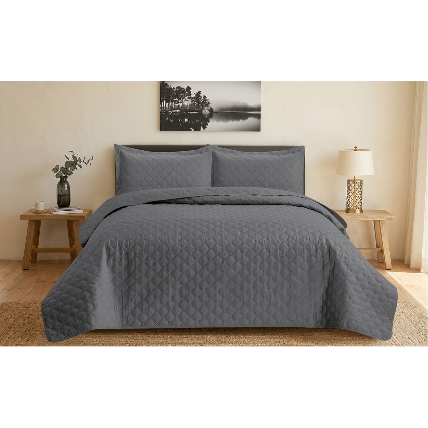 Quilt Andes Liso Gris King image number 0.0