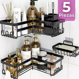 Set Organizador Esquinero Baño 5 Piezas Acero Inoxidable Instalación Adhesiva