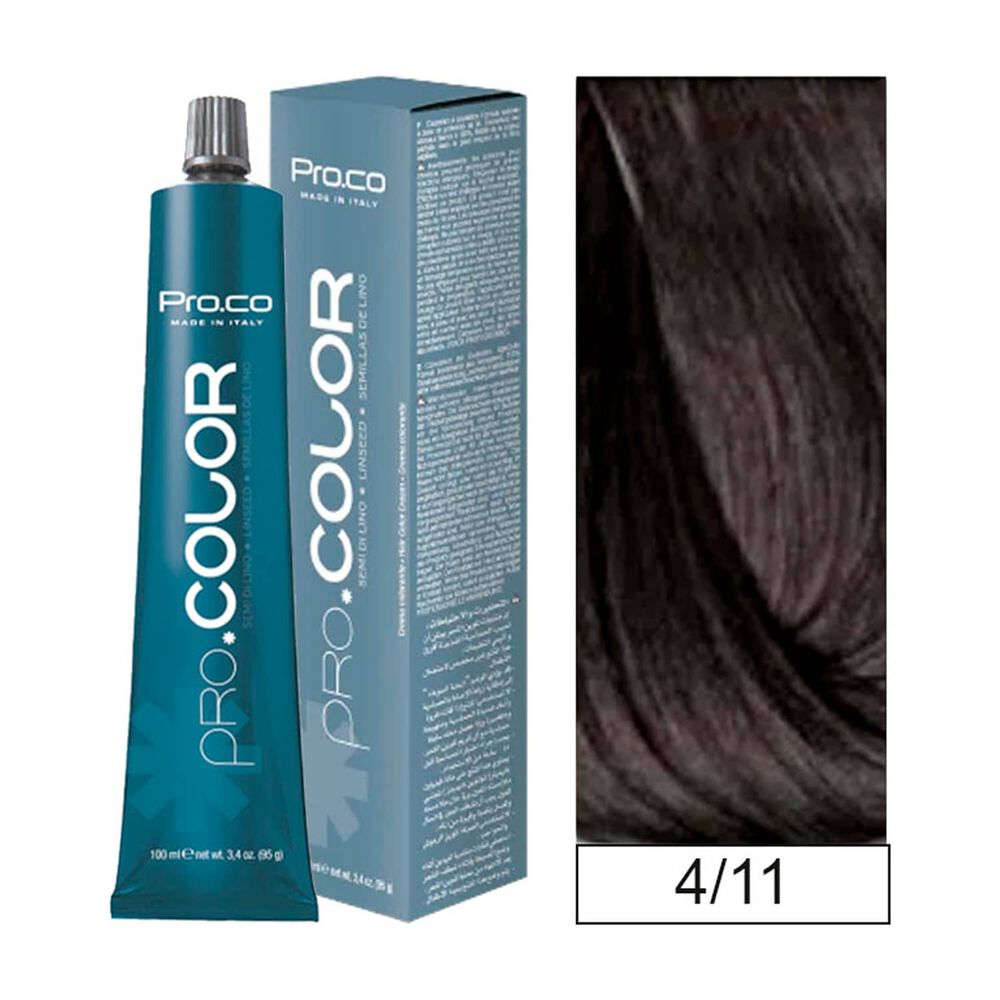 Pro.color - Tintura Permanente 4/11 Casta&ntilde;o Natural Ceniza Intenso 100ml + Oxidante image number 0.0