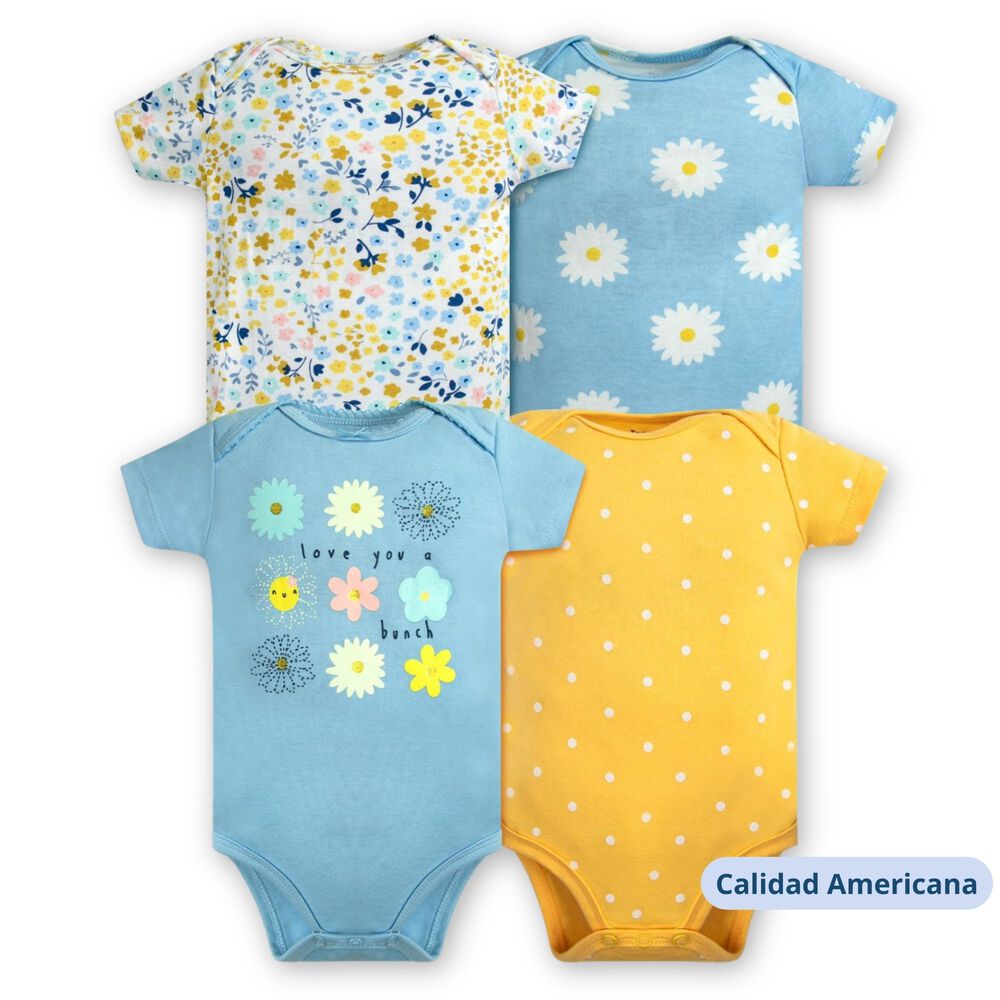 Pack 4 Bodys Ni&ntilde;a Manga Corta Tedmimak 100% Algod&oacute;n Girasoles Amarillo image number 3.0