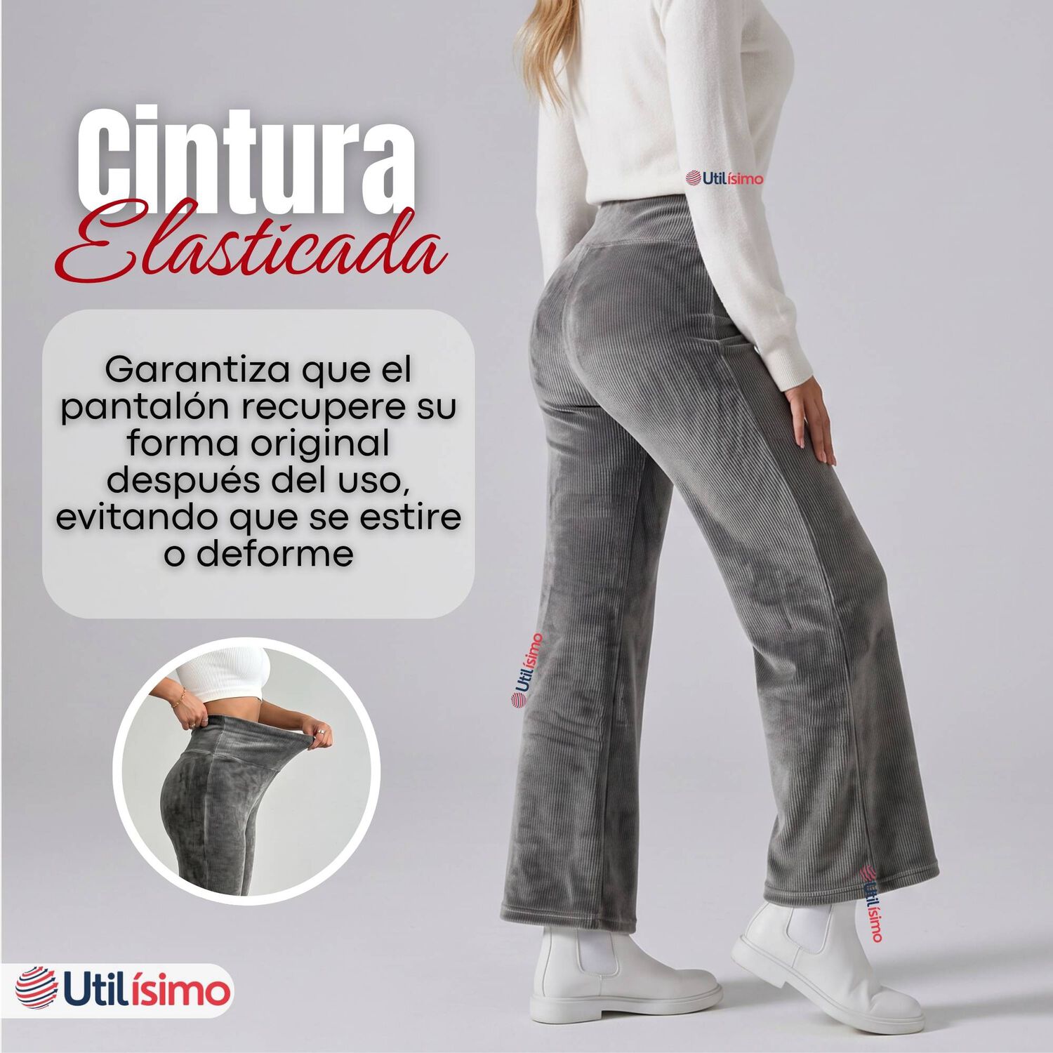 Pantal&oacute;n Cotel&eacute; Palazzo Polar Con Chiporro Elasticado T&eacute;rmico Gris Melange image number 8.0