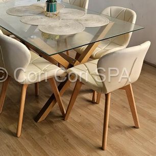 Comedor Medlock 140x90cm + 6 Sillas Mariposa Ecocuero Wood Beige