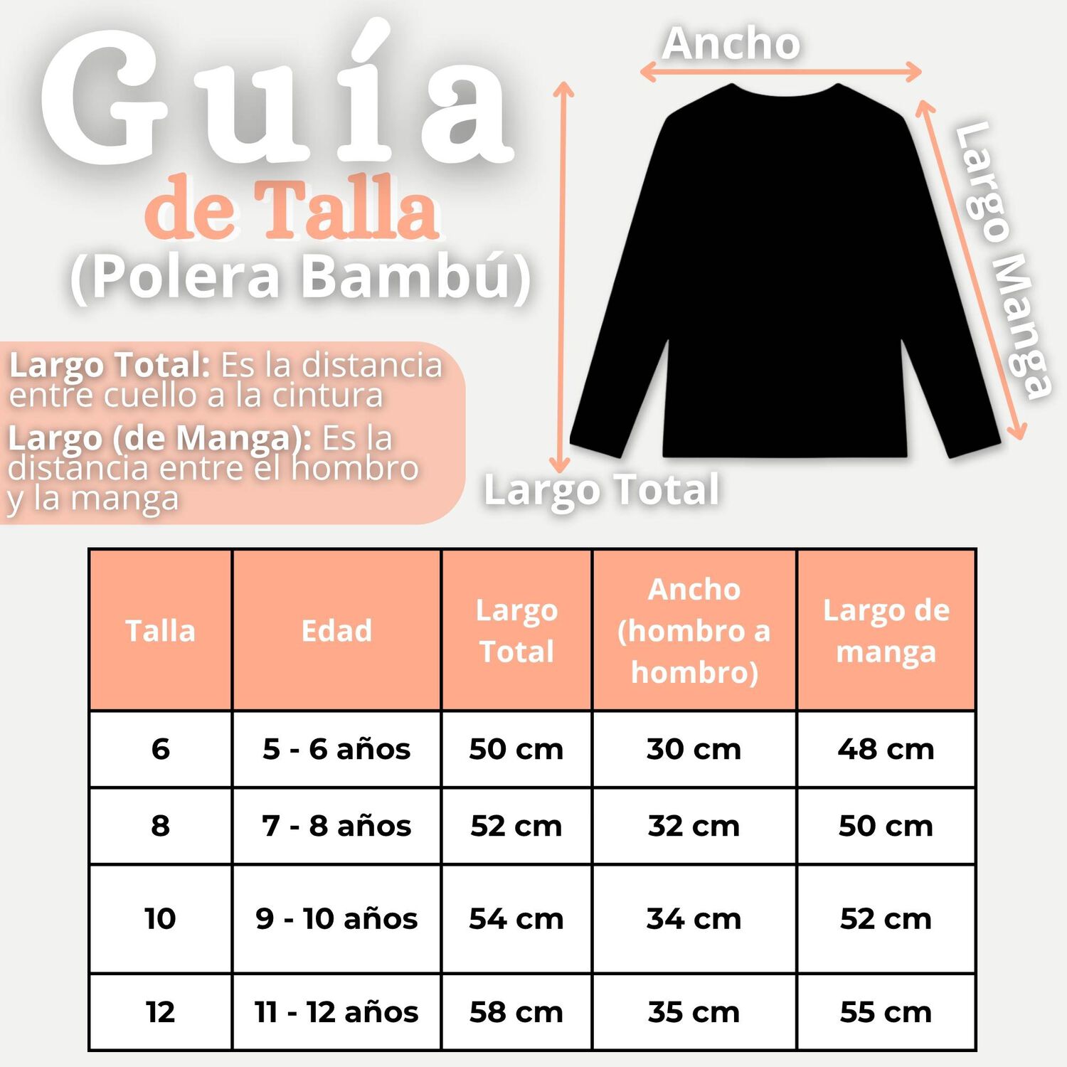Camiseta Polera Bamb&uacute; Cuello Redondo Salm&oacute;n Primera Capa Manga Larga Ni&ntilde;a image number 2.0