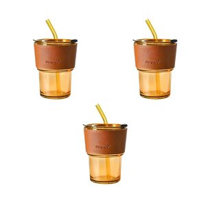Set 3 Vasos De Vidrio Con Tapa Y Bombilla 400ml