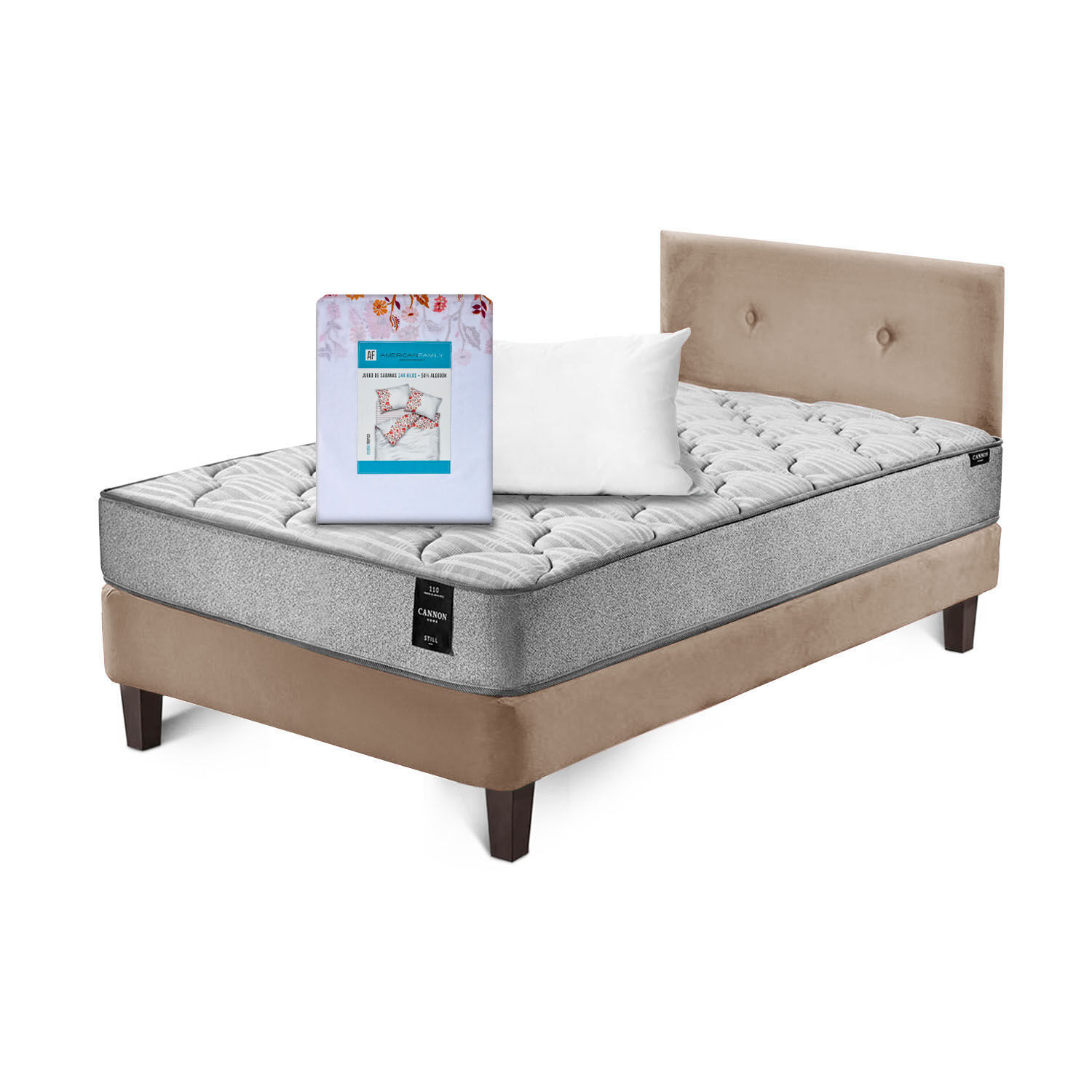 Combo Cama Cannon 1 1/2 Plaza Textil + Respaldo Tela Beige image number 1.0