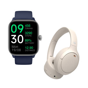 Pack Smartwatch Blue Rhythm + Audífonos Cream Beatmaster