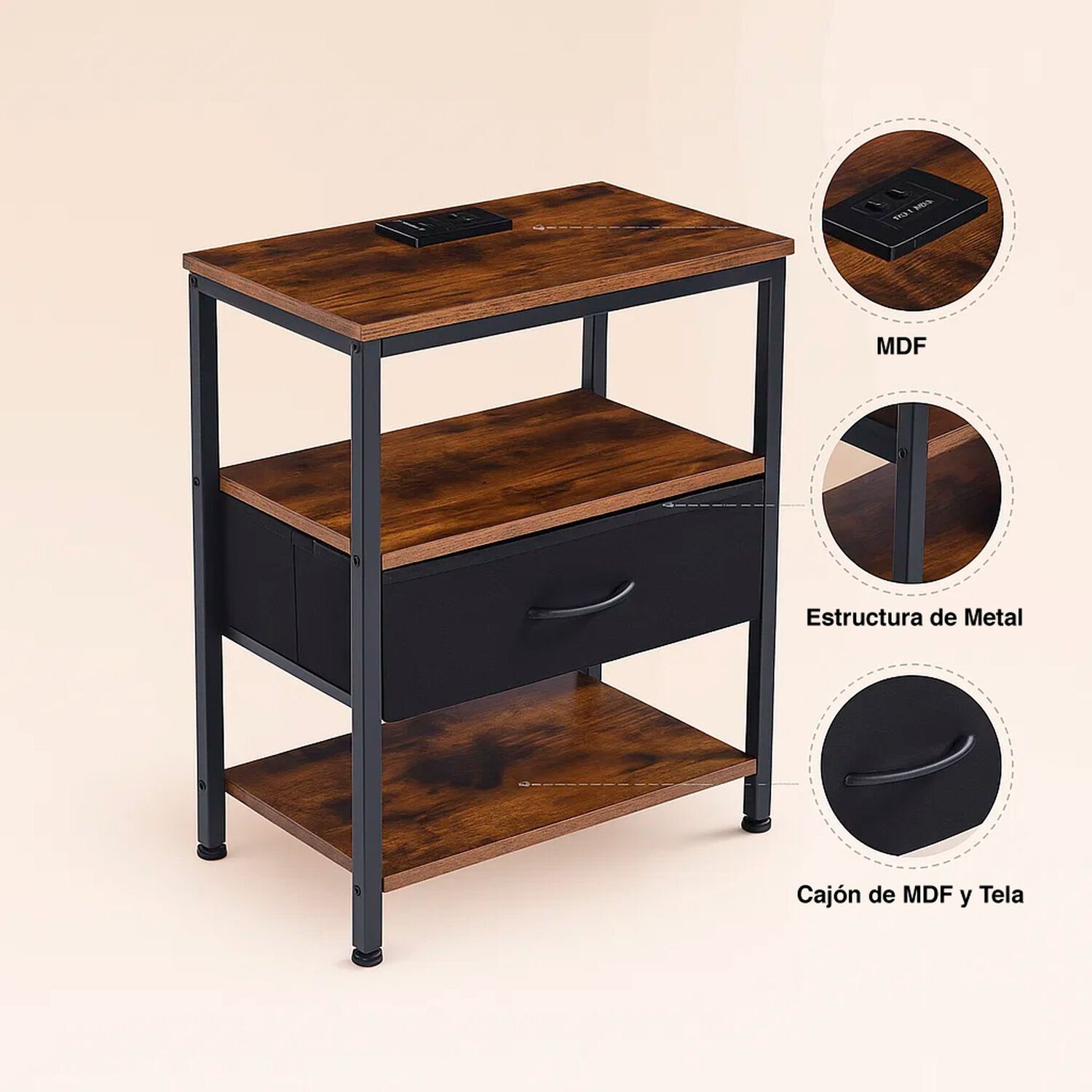 Pack De 2 Veladores Estilo Industrial Black Wood 50x30x61 image number 4.0