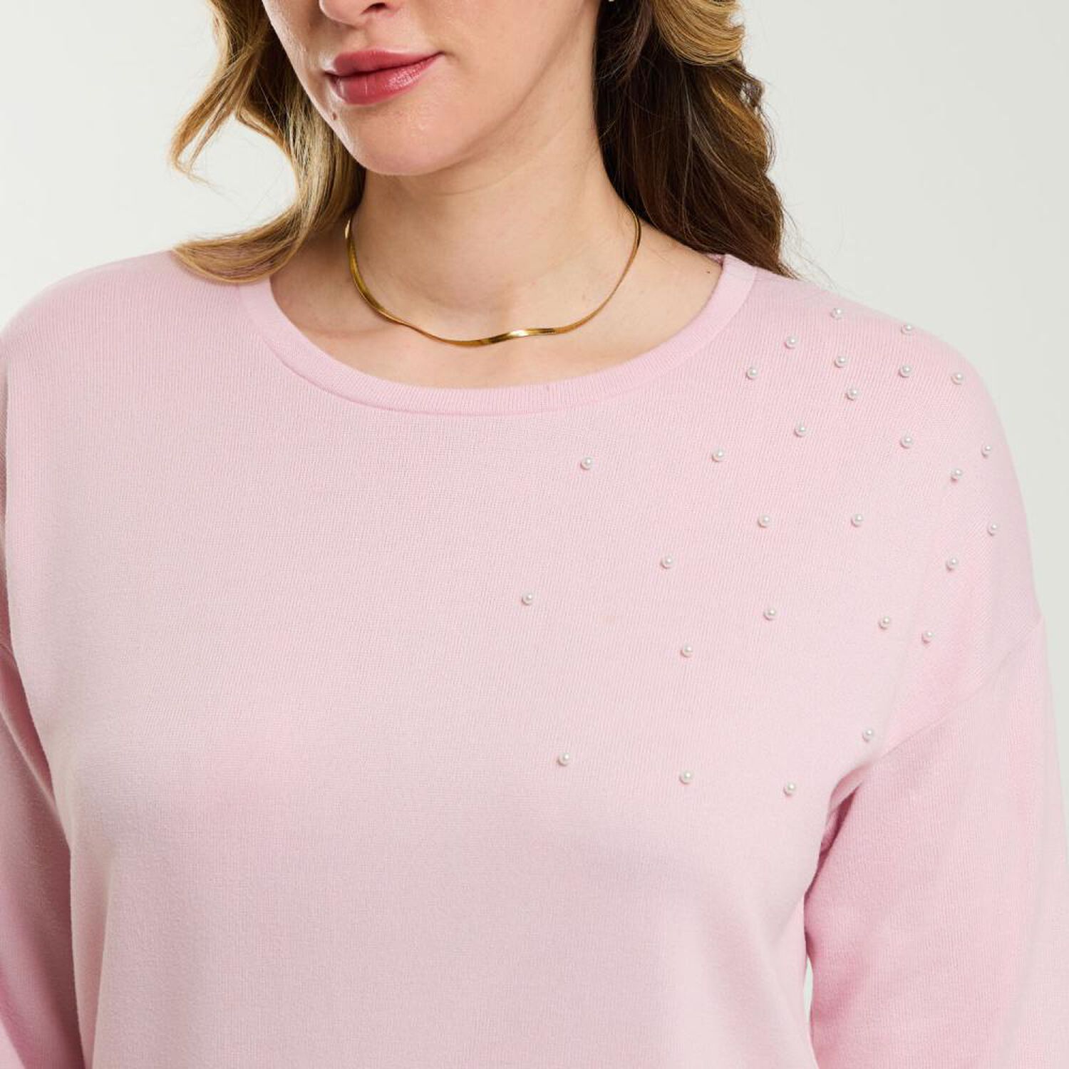 Sweater Liso Aplicaci&oacute;n Strass Manga Larga Cuello Redondo Mujer Geeps image number 4.0