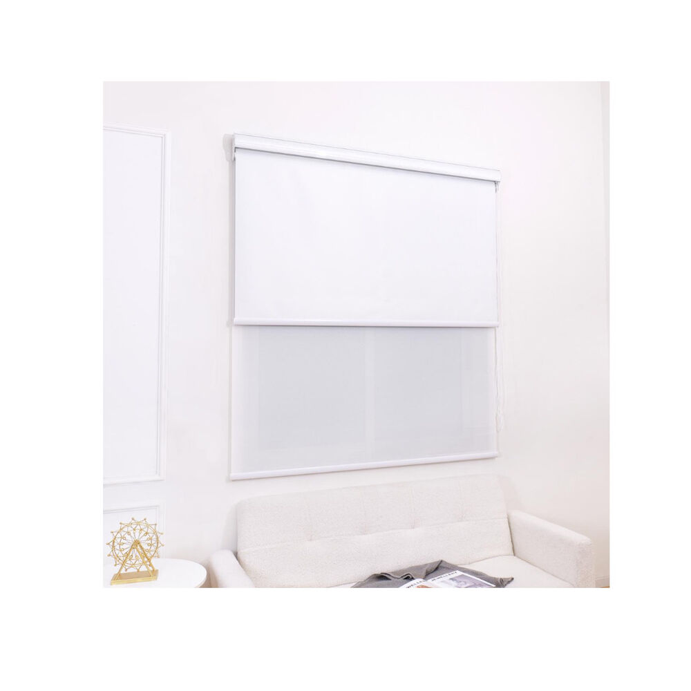 Cortina Roller Blackout Doble Tela 120x200 Con Cenefa Blanco Jaspeado image number 5.0