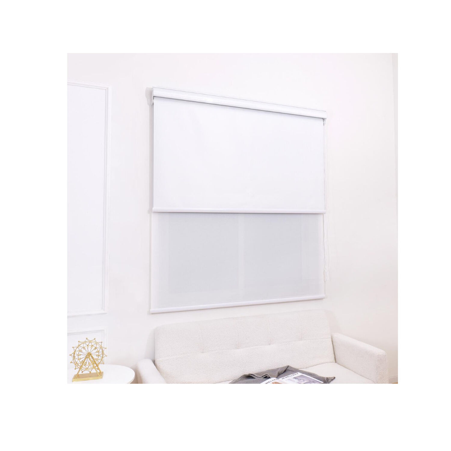 Cortina Roller Blackout Doble Tela 120x200 Con Cenefa Blanco Jaspeado image number 5.0