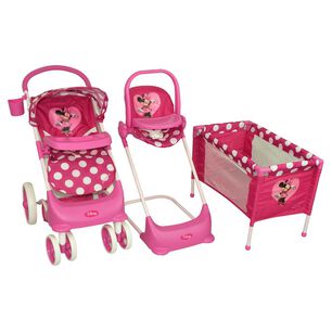 Juguete Para Muñeca Bebesit Coche, Cuna Y Silla De Comer Minnie