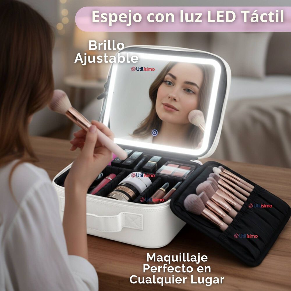Malet&iacute;n De Maquillaje Con Luz Led Y Espejo Estuche De Maquillaje Organizador image number 3.0