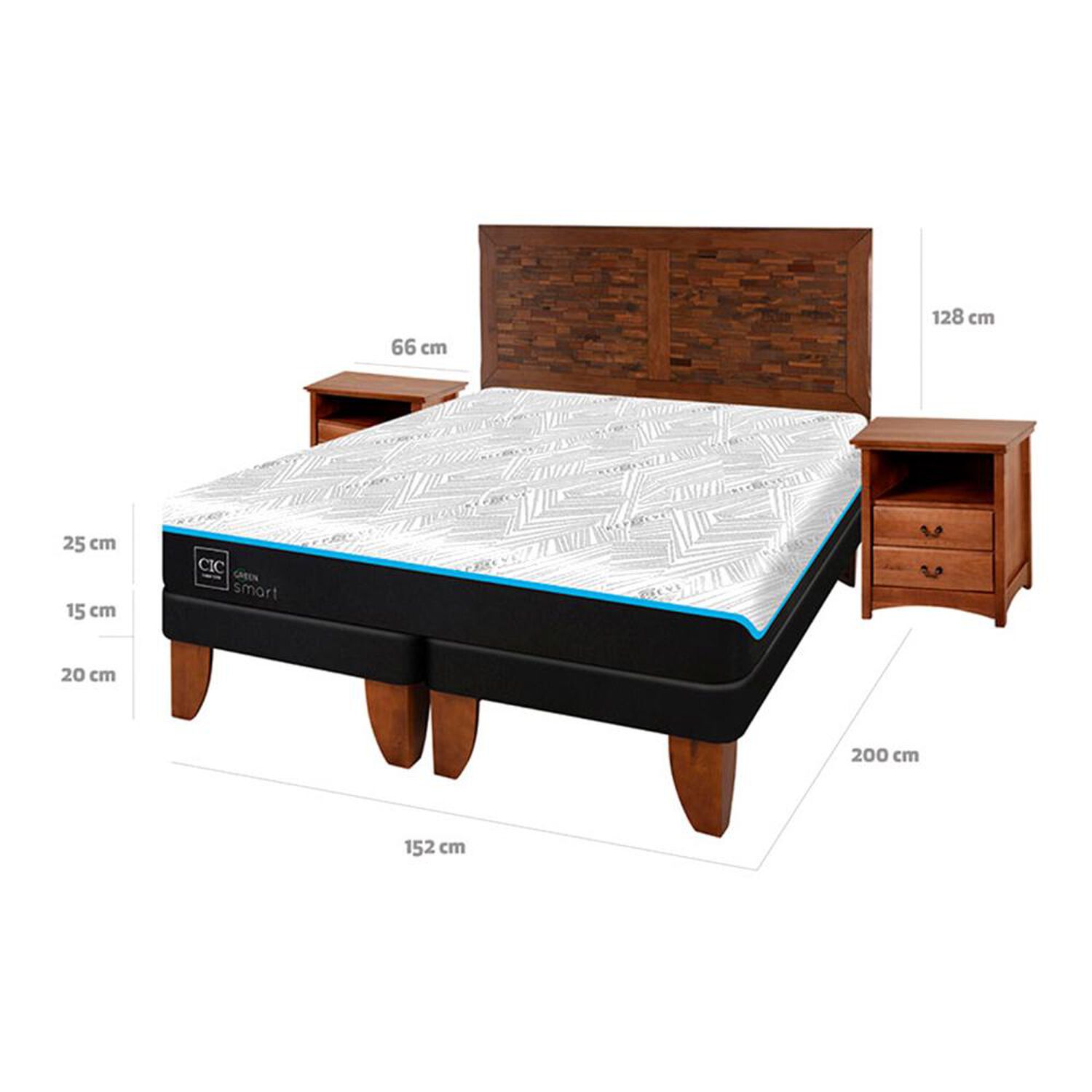 Cama Europea Cic Green Infinity / 2 Plazas / Base Dividida + Set De Maderas image number 6.0