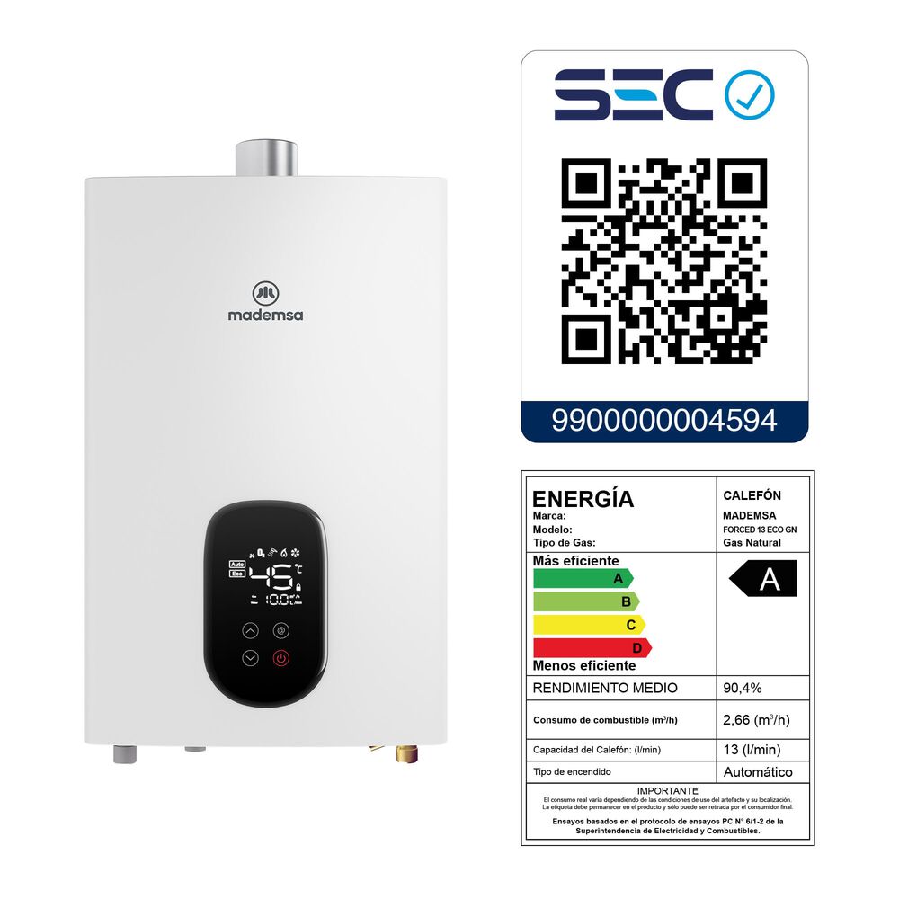 Calefont Mademsa Electrico Ionizado 13 Litros Gas Natural Forced Eco Gn image number 7.0