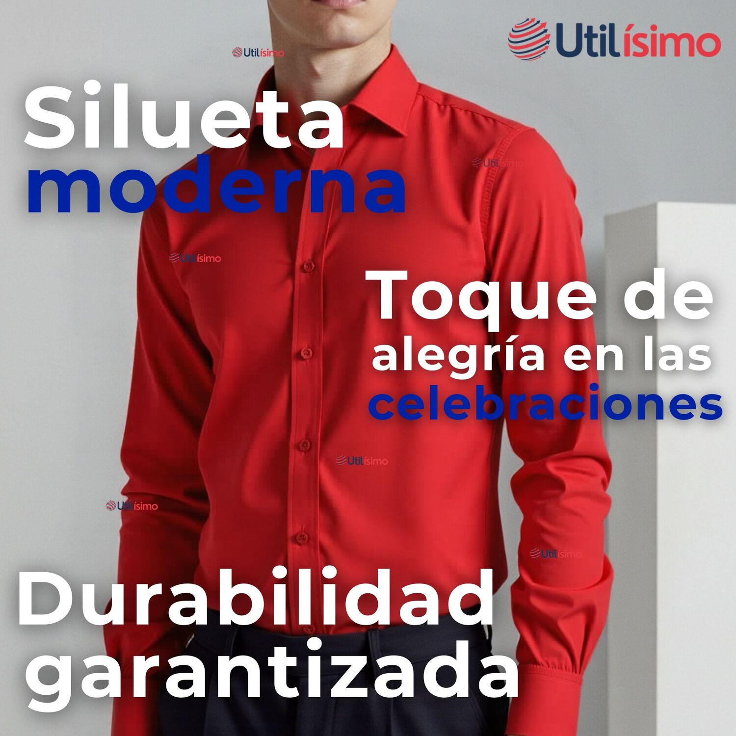 Camisa Casual De Vestir Manga Larga Cuello Americano 100% Algod&oacute;n Rojo image number 7.0
