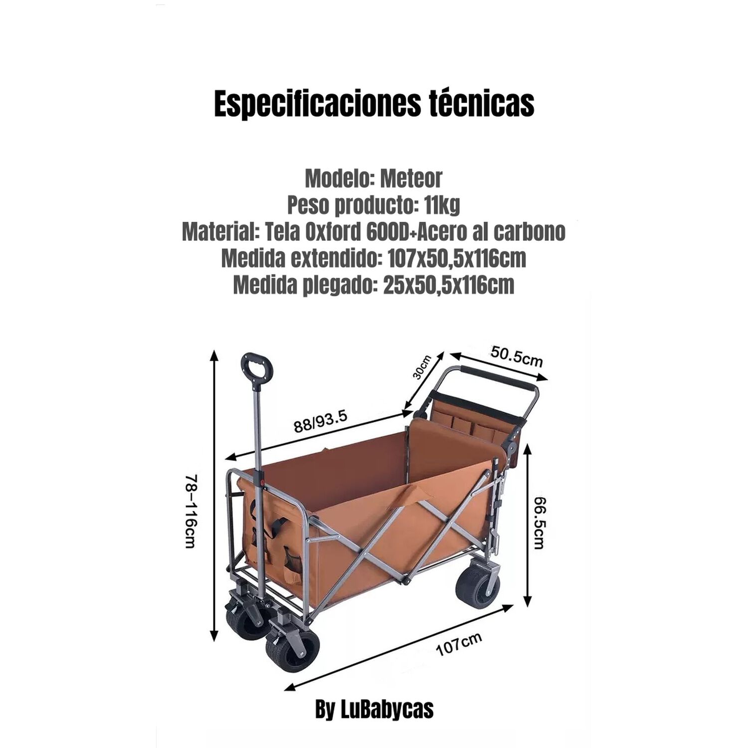 Carro Camping Expandible Multifuncional Doble Manilla Meteor image number 2.0