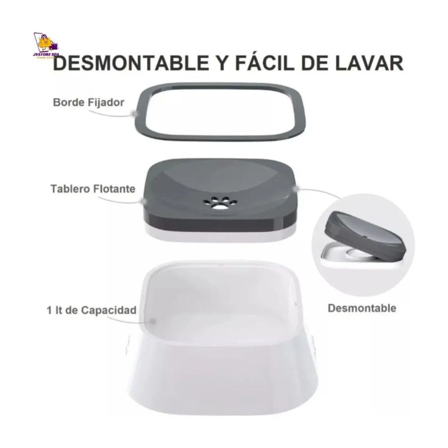 Bebedero Antiderrame 1l Pl&aacute;stico Para Perros Y Gatos Base Antideslizante image number 4.0