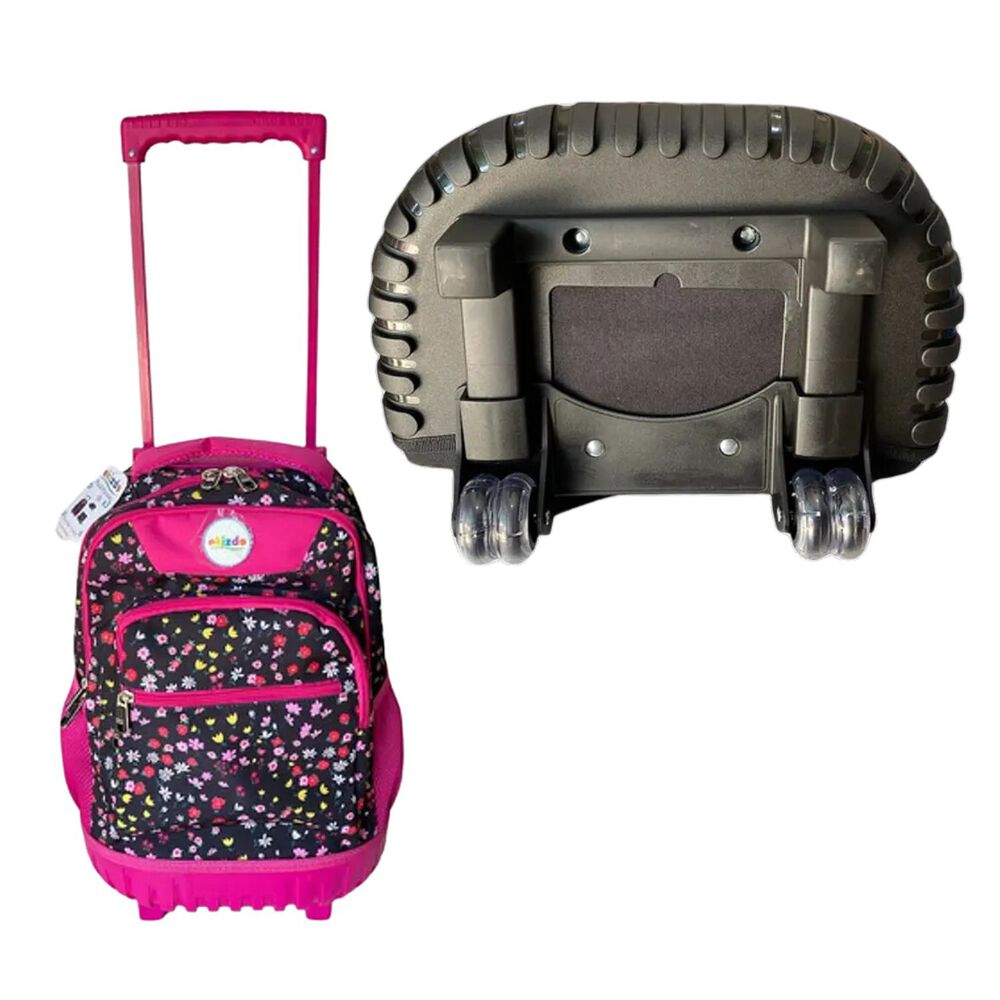 Pack 3 Piezas Mochila Escolar Ruedas Estuche Lonchera Flores image number 1.0