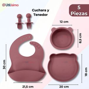 Set De Alimentación Bebé Silicona 5 Piezas De Osito Libre Bpa Rosa