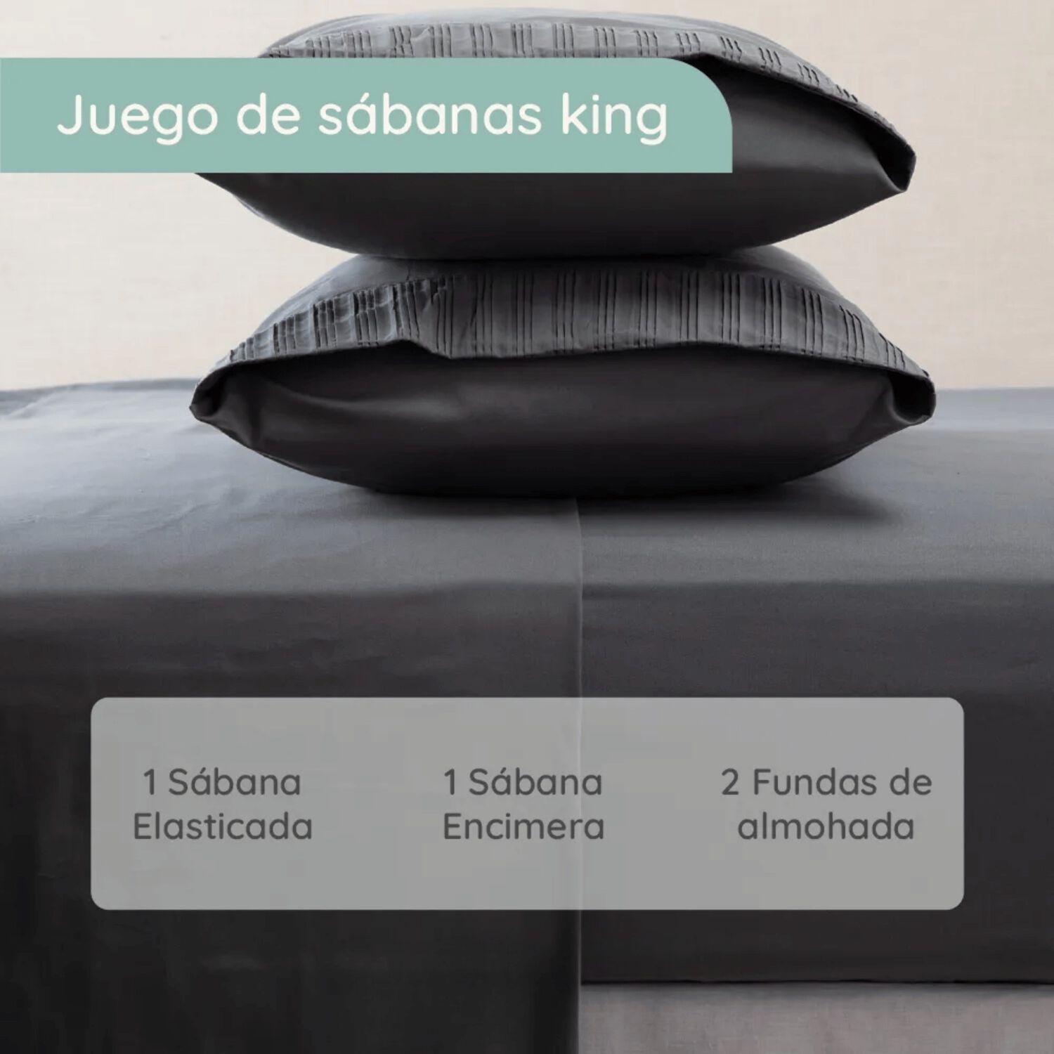 Sabanas Colch&oacute;n King Microfibra 300 Hilos Gris Oscuro image number 1.0