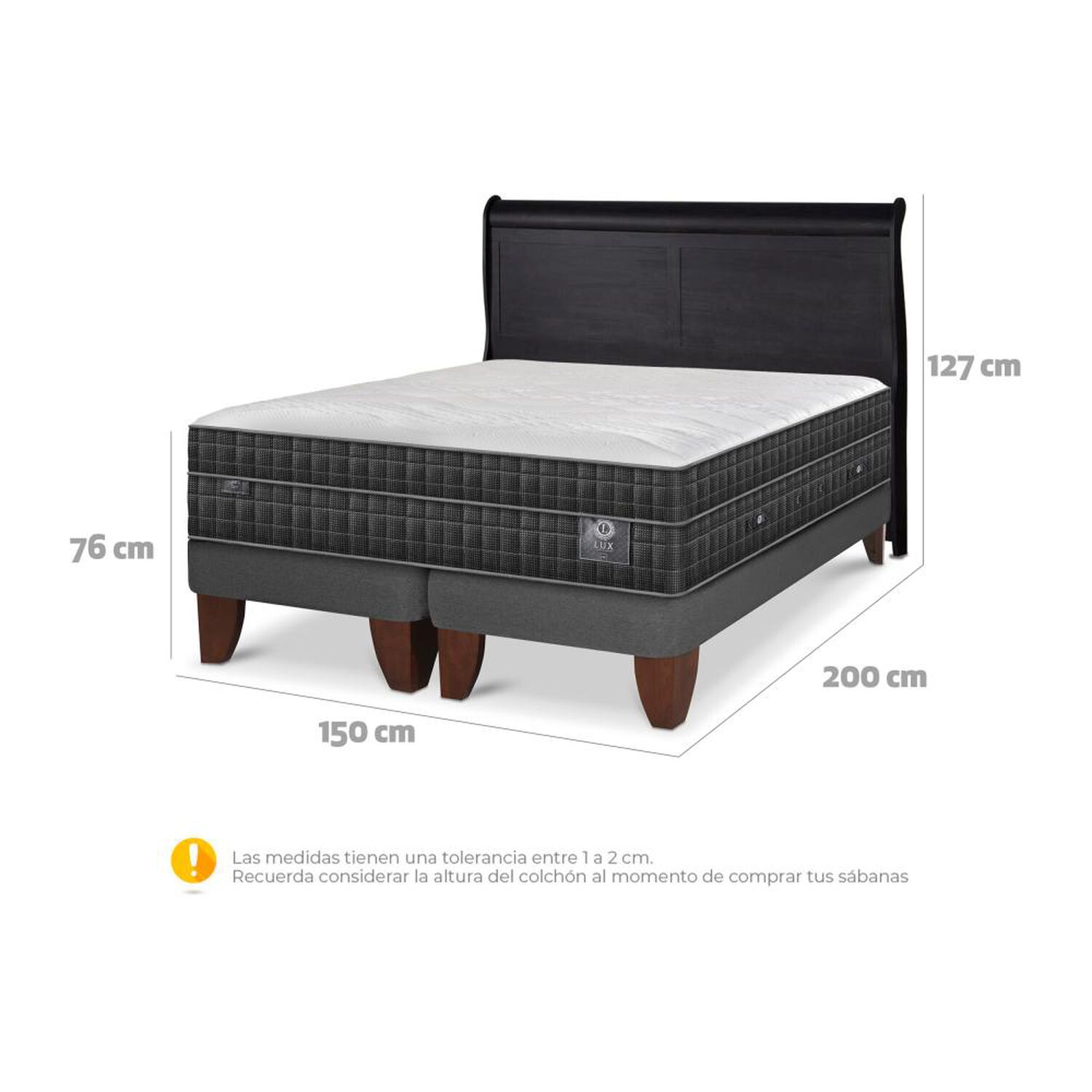 Cama Europea Cic Lux / 2 Plazas / Base Dividida + Respaldo image number 5.0