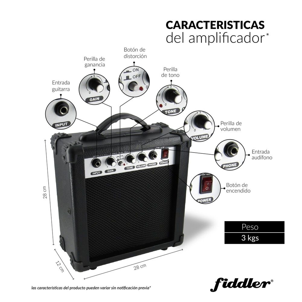 Combo Guitarra El&eacute;ctrica Negra + Amplificador Fiddler image number 2.0