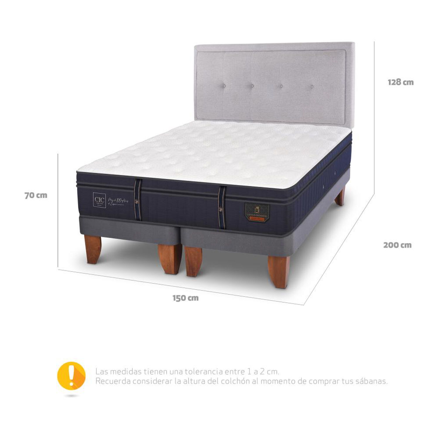Cama Europea Cic Grand Premium / 2 Plazas / Base Dividida + Respaldo image number 4.0