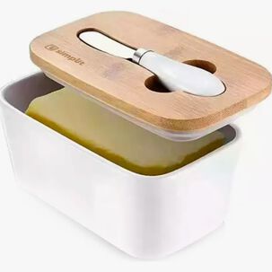 Mantequillero De Cer&aacute;mica Con Tapa Bamboo + Cuchillo 600 Ml