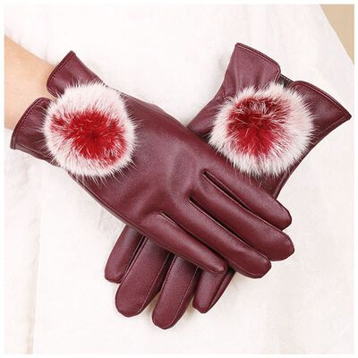 Guantes de piel sintetica con táctil - Rojo - Pompon