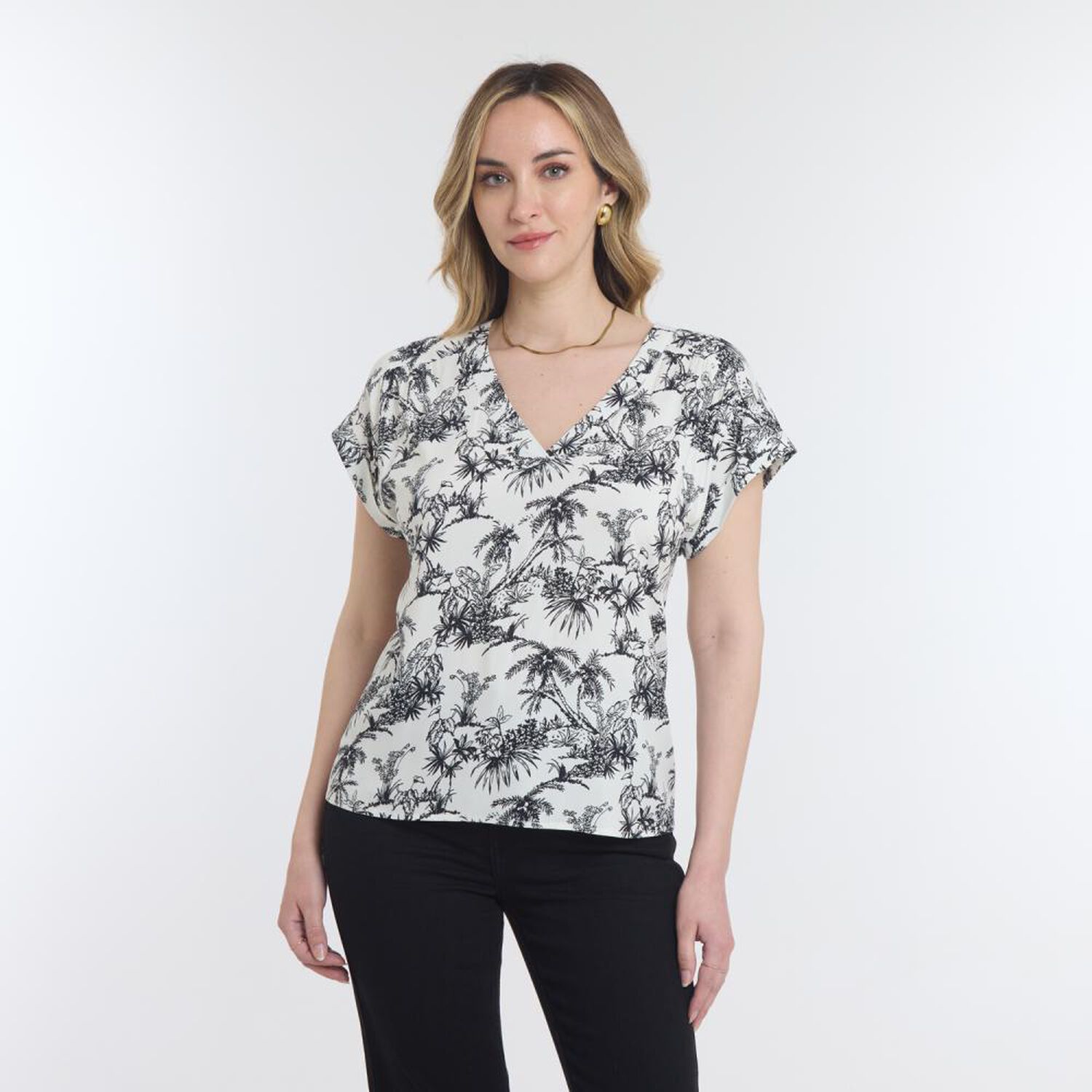 Blusa Full Print Manga Corta Cuello V Mujer Geeps image number 0.0