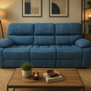 Sofa Reclinable Electrico Relaxline 3 Cuerpos Azul/usb