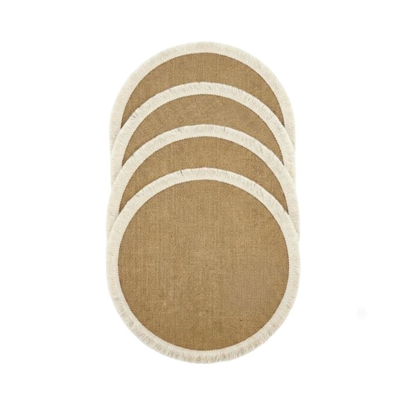 Pack 4 Individual Redondo Yute Flecos Algod&oacute;n Blanco Estilo Boho 38cm image number 0.0