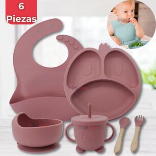 Set De Alimentaci&oacute;n Beb&eacute; Silicona De Formas 6 Piezas Libre Bpa Color Rosa Oscuro