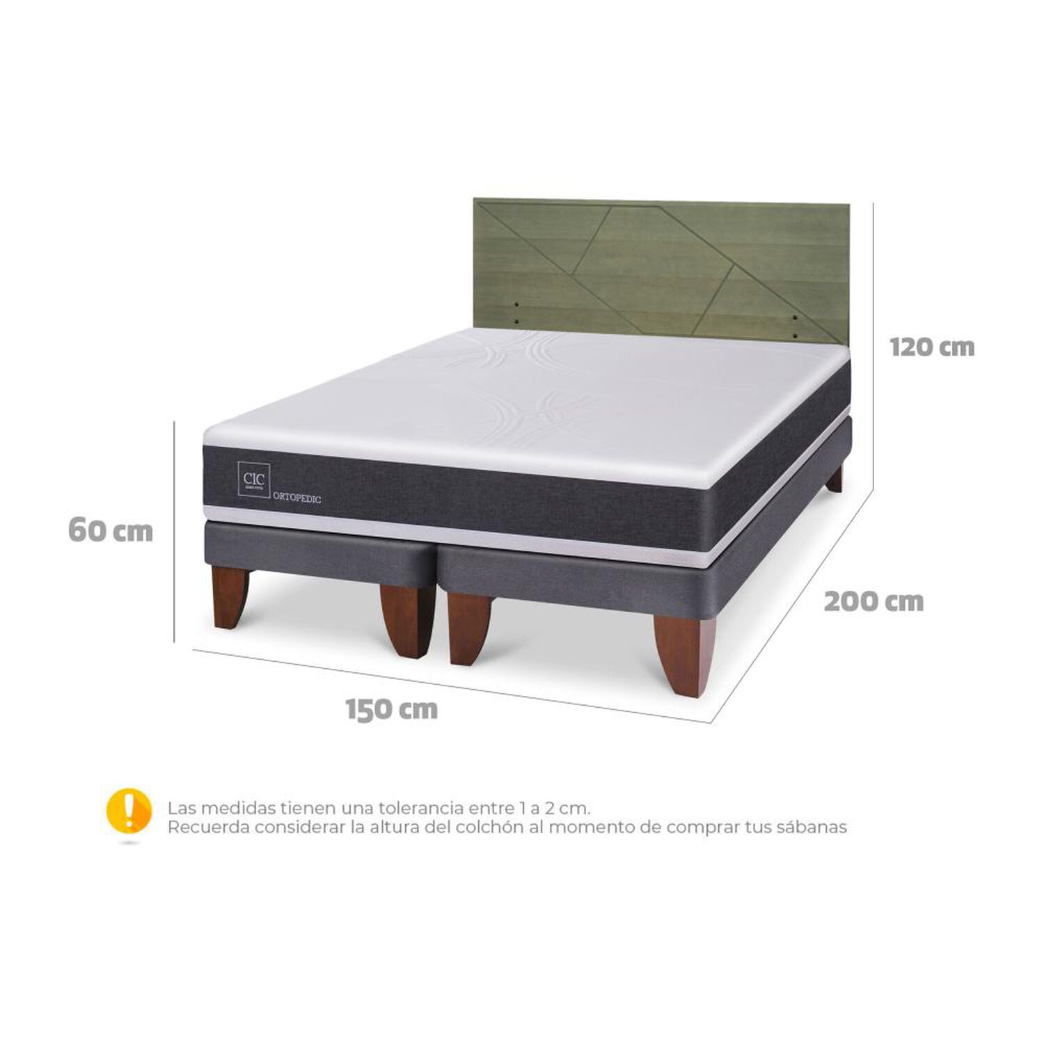 Cama Europea Cic Ortopedic / 2 Plazas / Base Dividida + Respaldo image number 6.0