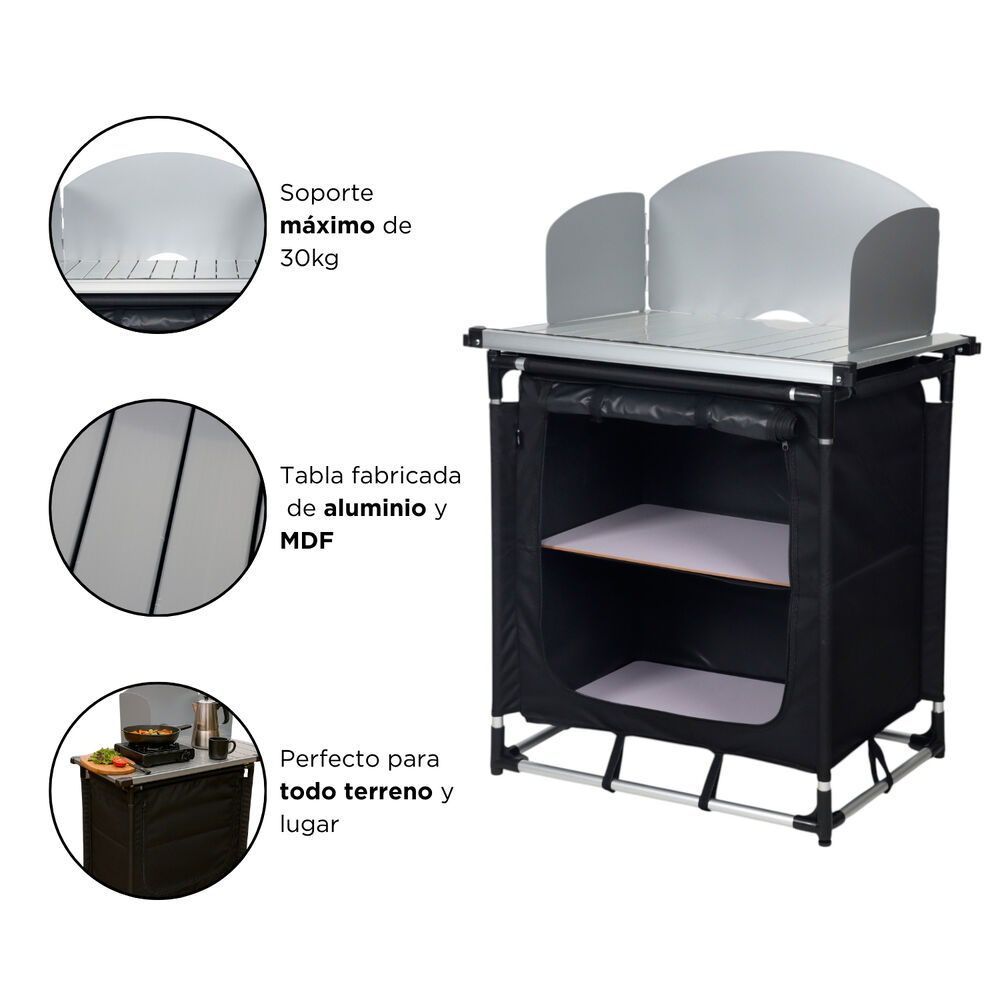 Mesa De Cocina Plegable Camping Negra image number 3.0
