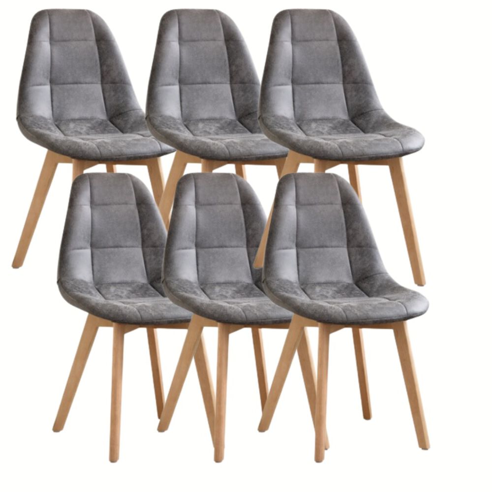 Comedor Warwick 120cm + 6 Sillas Capitonne Ecocuero Vintage Gris image number 4.0