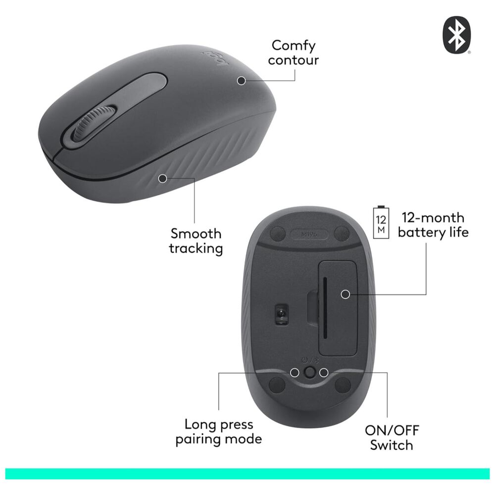 Mouse Inalambrico Bluetooth 3b 1000dpi Negro M196 image number 2.0